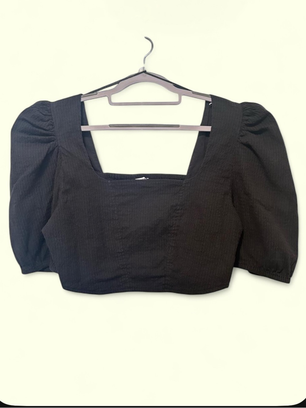 Cotton On Black Milkmaid Dark Coquette Cottagecore Crop Smocked Puff Sleeve Top